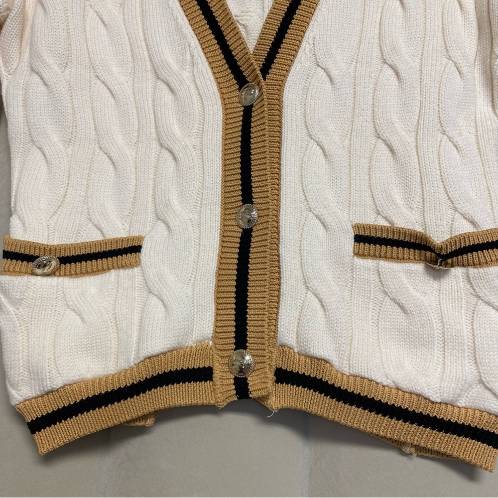 Maje Women’s Moulin Sweater Cardigan Medium Cable Knit Preppy Academia NWT - Picture 5 of 14